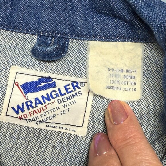 Wrangler Girls Denim Jacket Size 16 – Vintage 11 oz Cotton VINTAGE - Picture 9 of 10
